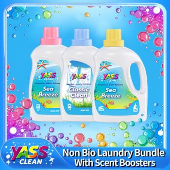 Yass Clean Non Bio Sea Breeze &Cream Coconut Laundry Bundle, 32 Washes 1.5L Concentrated Laundry Detergent, 32 Washes 1.5L Sumptuous Fabric Softener, 1.1KG 1.5L Sumptuous Scent Booster Laundry Beads,Outstanding Stain Removal