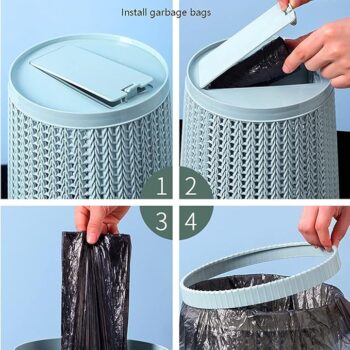 Waste Basket Round Plastic Small Garbage Can for Bedroom Bathroom Office Kitchen Home（2 trash cans and 3 rolls of garbage bags）