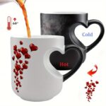 2pc Heart-Shaped Color Changing Ceramic Mug - Hot/Cold Thermochromic Design, Red Heart Pattern, Reusable Coffee Cup for Valentine'S Day, Christmas, Birthdays, Gift for Holidays & Special Occasions, Coffee Bar Accessories, Ceramic Drinkware, Roman